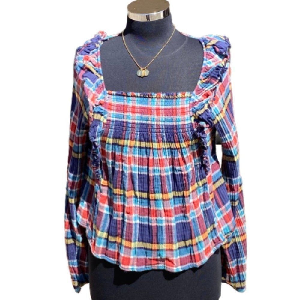 🆕Free People Women's Siena Plaid Top size SM - Picture 2 of 7